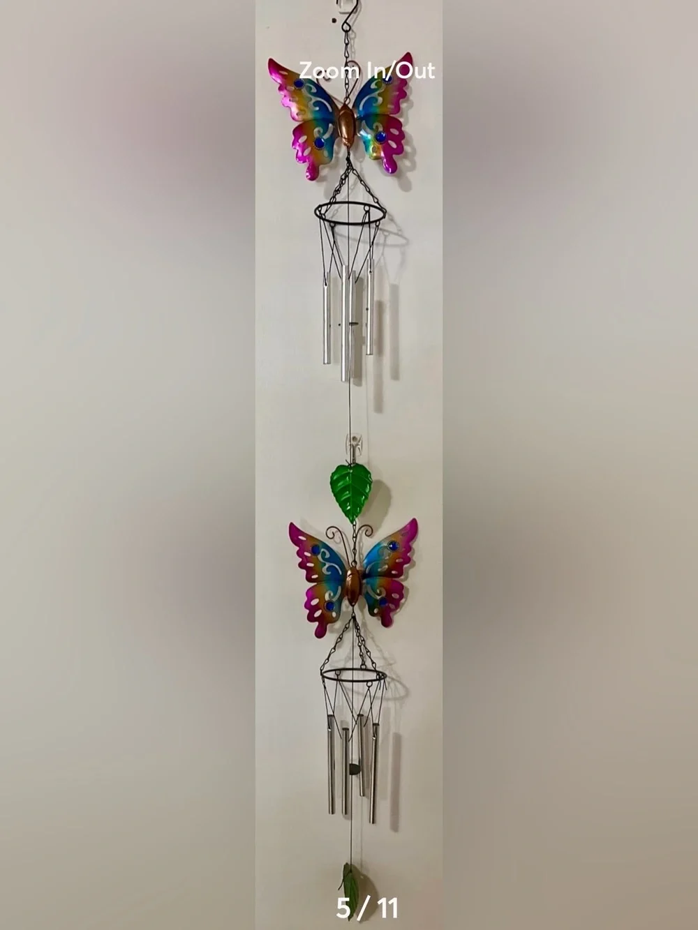 2 Windchimes Multicolor Metal Butterfly Wall - Decorative Home Accent